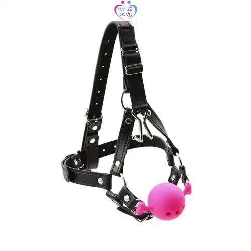 Bâillon ouvert en silicone respirant avec crochet de nez, ceinture en cuir pour adulte, pour couple Slide 4