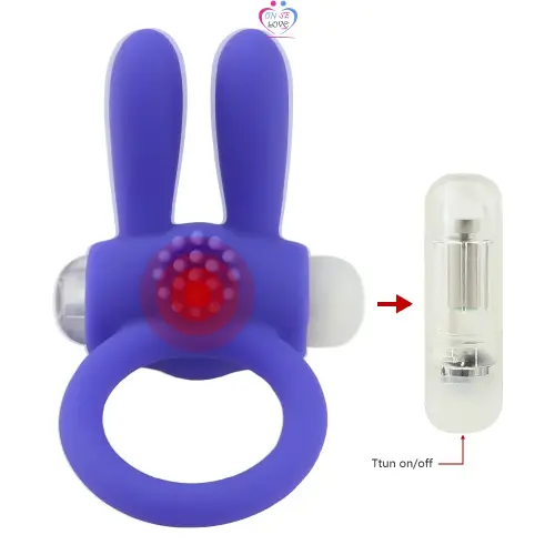 Anneau vibrant silicone bleu avec oreilles de lapin - Annonce sur OnSeLove