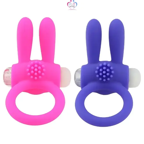 Anneau vibrant silicone bleu avec oreilles de lapin Slide 5