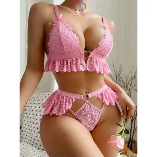 Ensemble de soutien-gorge en dentelle sexy pour femmes, lingerie rose confortable et costume érotique pour femmes - Annonce sur OnSeLove